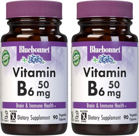 Bluebonnet Nutrition Vitamin B6 Vegetable Capsules, 50 mg, For Cardiovascular and Nervous System Health, Soy Free, Gluten Free, Kosher, Dairy Free, Vegan, Non-GMO, 90 Vegetable Capsules, 90 Servings in Kuwait