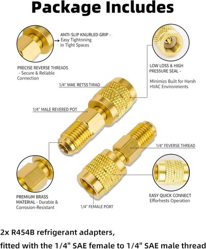 2 قطعة محول نحاسي للتبريد R32 R454B منخفض الخسارة 1/4 بوصة أنثى إلى 1/4 بوصة محول خيط عكسي ذكر تركيبات توصيل سريعة للخدمة الشاقة HVAC لخزانات التبريد R32 R454B أنظمة تقسيم صغيرة (2) in Kuwait