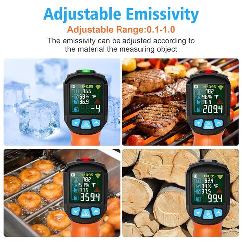 MESTEK مسدس درجة حرارة بالأشعة تحت الحمراء، -40 درجة فهرنهايت ~ 3632 درجة فهرنهايت، مسدس ميزان حرارة ليزر رقمي غير ملامس، مقياس حرارة صناعي 50: 1 ميزان حرارة عالي الحرارة مع شاشة LCD ملونة، انبعاثية قابلة للتعديل in Kuwait
