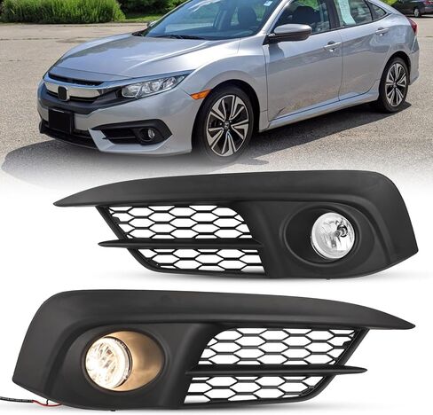 Fog Lights for Honda Civic 2016 2017 2018 with H8 12V35W Bulbs Fog Lamps Assembly Replacement Included Wiring Harness Kit & Switch -1 Pair (Clear Glass Lens) in Saudi Arabia