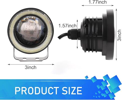 2 PCS Car Angel Eye LED Fog Light, 3" Super Bright COB Aperture Fish Eye Lens Spotlight, Anti-vibration No Flickering Daytime Running Bulb, Universal Modified Bulb for Cars (White) in Saudi Arabia