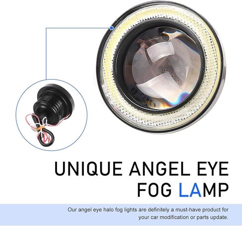 2 PCS Car Angel Eye LED Fog Light, 3" Super Bright COB Aperture Fish Eye Lens Spotlight, Anti-vibration No Flickering Daytime Running Bulb, Universal Modified Bulb for Cars (White) in Saudi Arabia