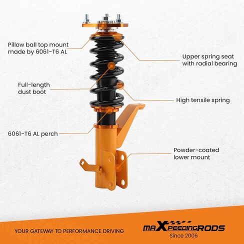 maXpeedingrods Coilovers for Honda Civic 2001-2005 Sedan/Coupe, Height Adjustable Coilovers Suspension Kit, Preset Damping Shock Absorber Coilovers Struts, Lowering Kit Golden in Saudi Arabia