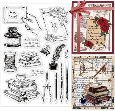 Pens Books Clear Stamps Ink Hands Rose Letter Frames Silicone Clear Stamp Seals for Cards Making DIY Scrapbooking Photo Journal Album Decoration in Saudi Arabia