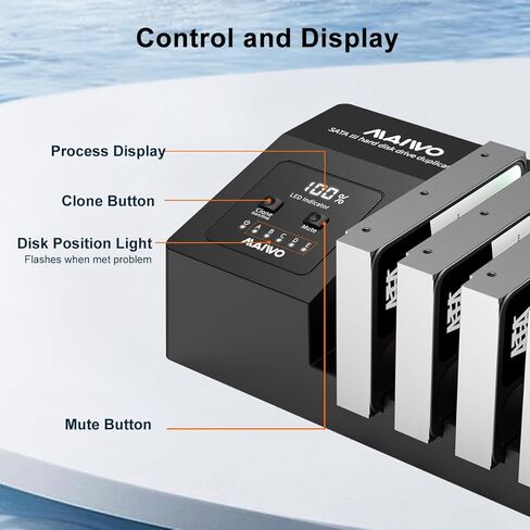 محطة إرساء محرك الأقراص الصلبة MAIWO 2 Bay مع استنساخ غير متصل لـ 2.5 3.5 بوصة SATA HDD SSD، 1x HD-MI، 3X Type C، 1x USB3.1، 1x USB3.0، Ethernet، صوت، BT5.0، فتحة بطاقة SD/TF in Kuwait