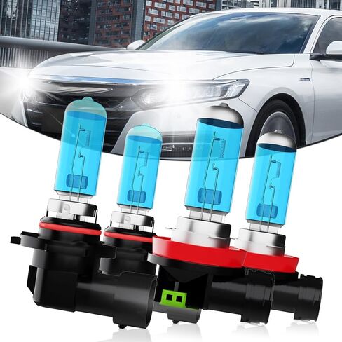 Upgraded Halogen Headlight Bulbs Fit For Honda Accord 2013-2018,9005/H10/HB3 High Beam H11/H8/H9 Low Beam High Performance Headlights,6000K White Lights,Plug n Play,4-Pack in Saudi Arabia