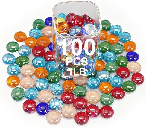 Mini Glass Gems for Vase,Mixed Colour Glass Stones Flat Bottom Marble Beads for Aquarium Fish Tank Planter Crafts Home Decorative Art Craft Vase Filler (Colorful, 1 Pound) in Saudi Arabia