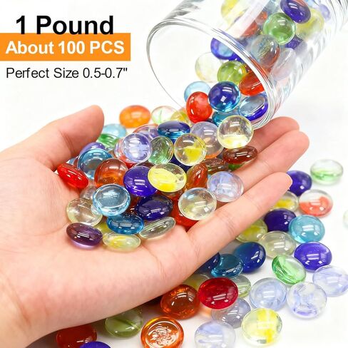 Mini Glass Gems for Vase,Mixed Colour Glass Stones Flat Bottom Marble Beads for Aquarium Fish Tank Planter Crafts Home Decorative Art Craft Vase Filler (Colorful, 1 Pound) in Saudi Arabia