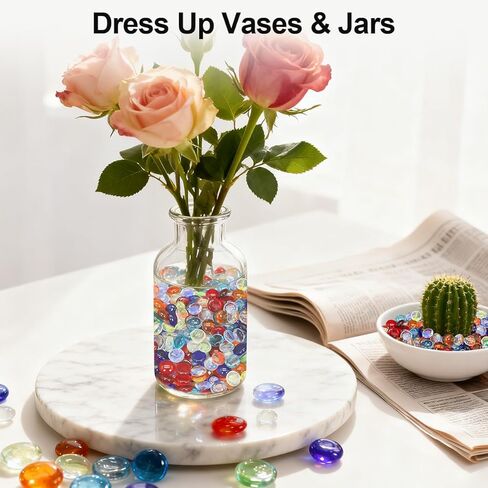 Mini Glass Gems for Vase,Mixed Colour Glass Stones Flat Bottom Marble Beads for Aquarium Fish Tank Planter Crafts Home Decorative Art Craft Vase Filler (Colorful, 1 Pound) in Saudi Arabia
