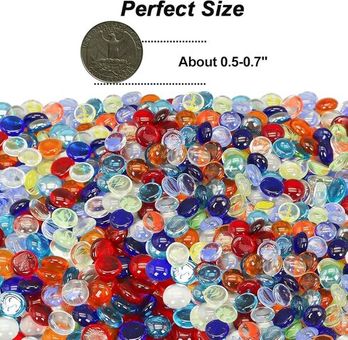 Mini Glass Gems for Vase,Mixed Colour Glass Stones Flat Bottom Marble Beads for Aquarium Fish Tank Planter Crafts Home Decorative Art Craft Vase Filler (Colorful, 1 Pound) in Saudi Arabia