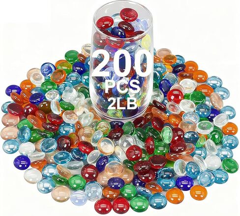 Mini Glass Gems for Vase,Mixed Colour Glass Stones Flat Bottom Marble Beads for Aquarium Fish Tank Planter Crafts Home Decorative Art Craft Vase Filler (Colorful, 1 Pound) in Saudi Arabia