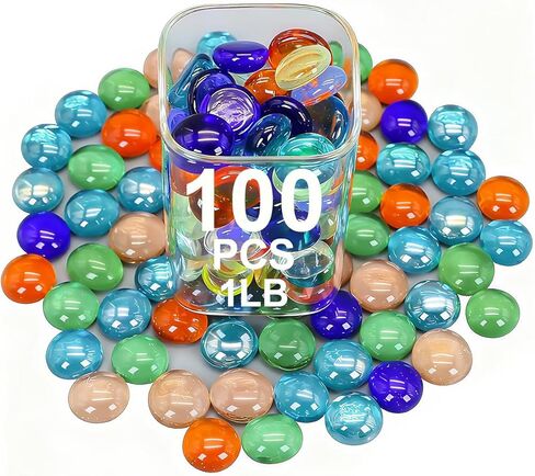 Mini Glass Gems for Vase,Mixed Colour Glass Stones Flat Bottom Marble Beads for Aquarium Fish Tank Planter Crafts Home Decorative Art Craft Vase Filler (Colorful, 1 Pound) in Saudi Arabia