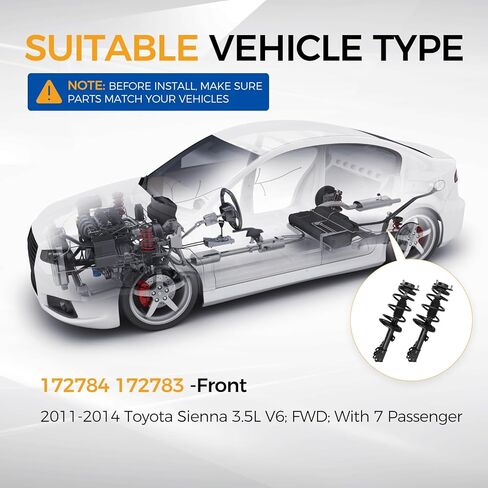 PAROD 172784 172783 دعامة امتصاص الصدمات الأمامية FWD مناسبة لـ 2011-2014 Toyota Sienna 3.5L V6، مع مجموعة زنبركية ملفوفة و7 ركاب in Saudi Arabia