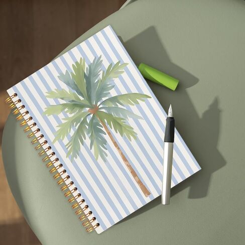 WUCHJ Coastal Beach Notebook, Blue Striped Palm Tree Journal, Preppy Beach Spiral Notebook Journal for Note Taking, Gifts for Ocean Beach Lovers, Beachy School Supplies, 5.5x8.3 Inch in Saudi Arabia