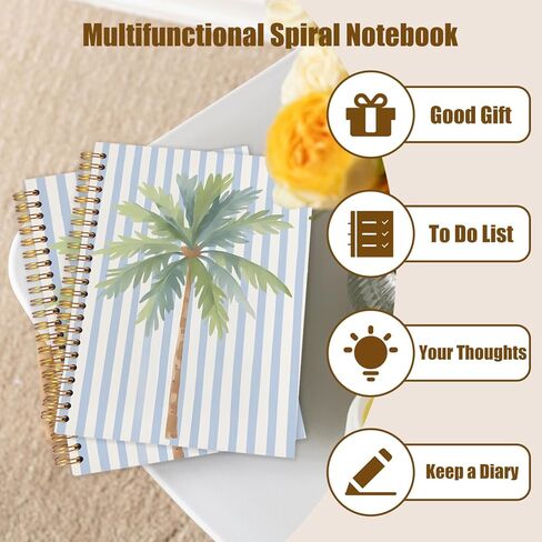 WUCHJ Coastal Beach Notebook, Blue Striped Palm Tree Journal, Preppy Beach Spiral Notebook Journal for Note Taking, Gifts for Ocean Beach Lovers, Beachy School Supplies, 5.5x8.3 Inch in Saudi Arabia