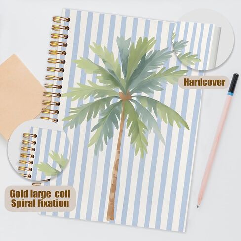 WUCHJ Coastal Beach Notebook, Blue Striped Palm Tree Journal, Preppy Beach Spiral Notebook Journal for Note Taking, Gifts for Ocean Beach Lovers, Beachy School Supplies, 5.5x8.3 Inch in Saudi Arabia
