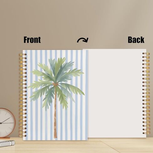 WUCHJ Coastal Beach Notebook, Blue Striped Palm Tree Journal, Preppy Beach Spiral Notebook Journal for Note Taking, Gifts for Ocean Beach Lovers, Beachy School Supplies, 5.5x8.3 Inch in Saudi Arabia