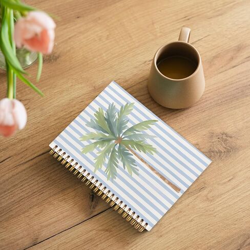 WUCHJ Coastal Beach Notebook, Blue Striped Palm Tree Journal, Preppy Beach Spiral Notebook Journal for Note Taking, Gifts for Ocean Beach Lovers, Beachy School Supplies, 5.5x8.3 Inch in Saudi Arabia
