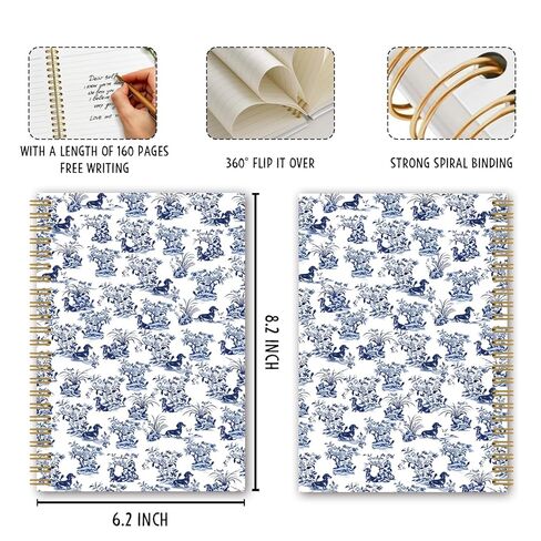 BEHIFL Blue and White Chinoiserie Dachshund Spiral Notebook, Weiner Dog Lover Gifts Journal, French Country Dog Notebook for Note Taking, Grandmillennial Dog Journal for Writing, 5.5x8.3 Inches in Saudi Arabia