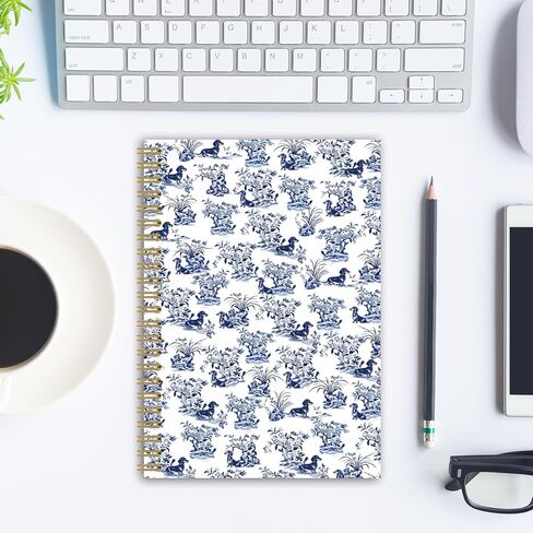 BEHIFL Blue and White Chinoiserie Dachshund Spiral Notebook, Weiner Dog Lover Gifts Journal, French Country Dog Notebook for Note Taking, Grandmillennial Dog Journal for Writing, 5.5x8.3 Inches in Saudi Arabia