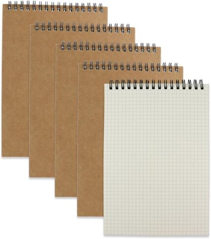 4 Pack Graph Paper Notebook, A5 Top Wirebound Grid Spiral Notebook 5.8" x 8.3",60 Sheets,5mm x 5mm Grid Paper,Grid Notepad for Students, Math, Engineering (Black) in Kuwait