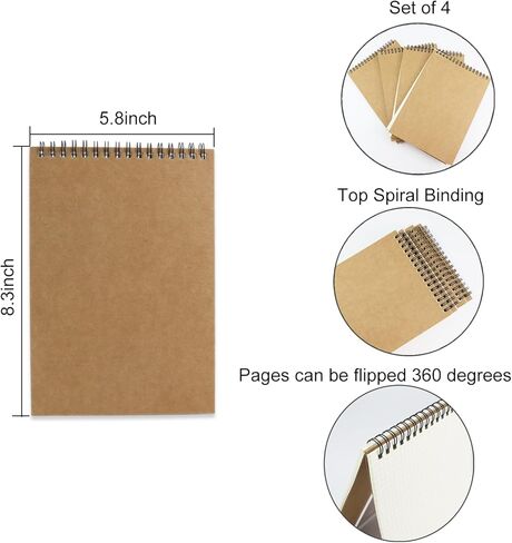 4 Pack Graph Paper Notebook, A5 Top Wirebound Grid Spiral Notebook 5.8" x 8.3",60 Sheets,5mm x 5mm Grid Paper,Grid Notepad for Students, Math, Engineering (Black) in Kuwait