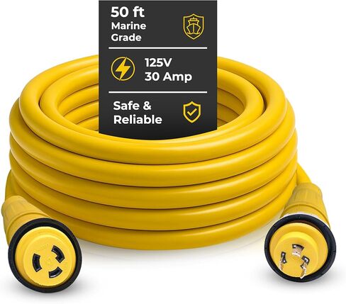Marine & RV Cords 125v 30 amp x 25' Yellow Shore Power Boat Extension Cord, 25 ft - 21312 in Kuwait