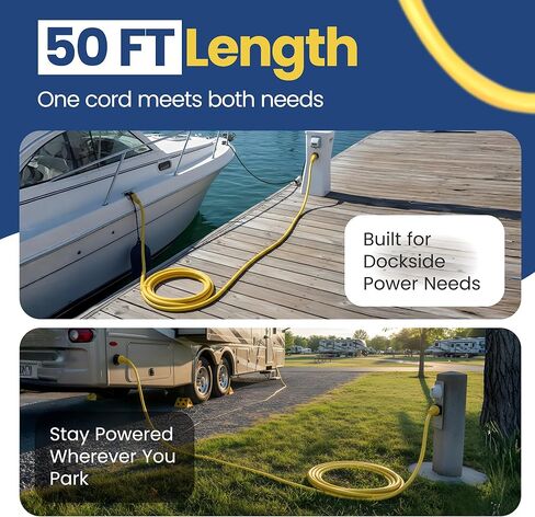 Marine & RV Cords 125v 30 amp x 25' Yellow Shore Power Boat Extension Cord, 25 ft - 21312 in Kuwait