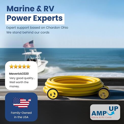 Marine & RV Cords 125v 30 amp x 25' Yellow Shore Power Boat Extension Cord, 25 ft - 21312 in Saudi Arabia