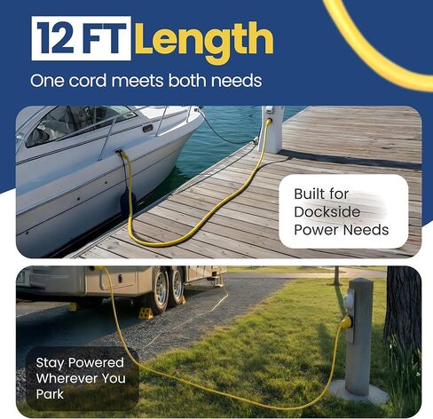 Marine & RV Cords 125v 30 amp x 25' Yellow Shore Power Boat Extension Cord, 25 ft - 21312 in Saudi Arabia