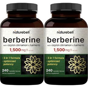 2 Pack Berberine Supplement 1500mg Per Serving, 480 Veggie Capsules | Plus 1200mg True Ceylon Cinnamon, 97% Berberine HCL, Plant-Based, Vegan, Non-GMO, Gluten Free in Saudi Arabia