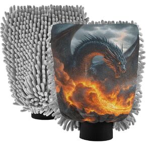AIXIWAWA Car Wash Mitt Washing Glove Big Dragon Print Scratch Free Water Absorbent 2 Pack Medium in Saudi Arabia