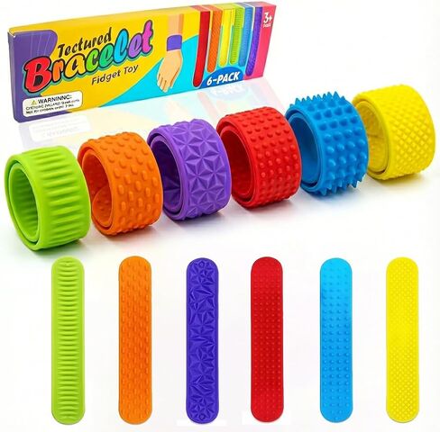Textured Silicone Slap Bracelets 6 Pack, Sensory Fidget Toys for Kids & Adults with Anxiety Autism ADHD, Wearable Stress Relief for Classroom, Office Desk, Travel Calming Toys in Saudi Arabia