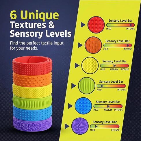 Textured Silicone Slap Bracelets 6 Pack, Sensory Fidget Toys for Kids & Adults with Anxiety Autism ADHD, Wearable Stress Relief for Classroom, Office Desk, Travel Calming Toys in Saudi Arabia