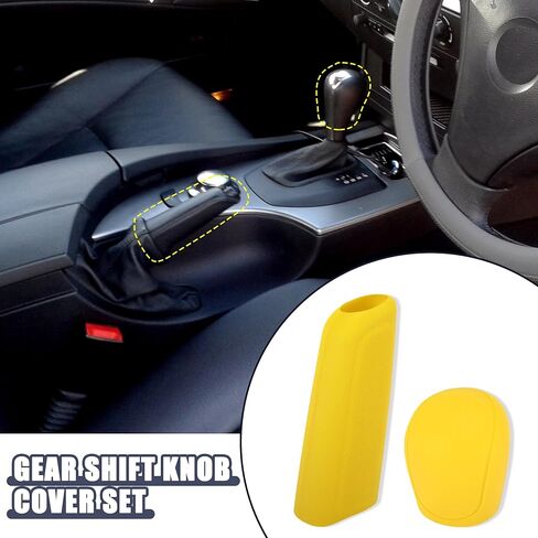 X AUTOHAUX غطاء فرامل اليد للسيارة، غطاء مقبض ناقل الحركة، مجموعة حماية ناقل الحركة من السيليكون العالمي باللون الأصفر in Kuwait
