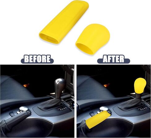 X AUTOHAUX غطاء فرامل اليد للسيارة، غطاء مقبض ناقل الحركة، مجموعة حماية ناقل الحركة من السيليكون العالمي باللون الأصفر in Kuwait