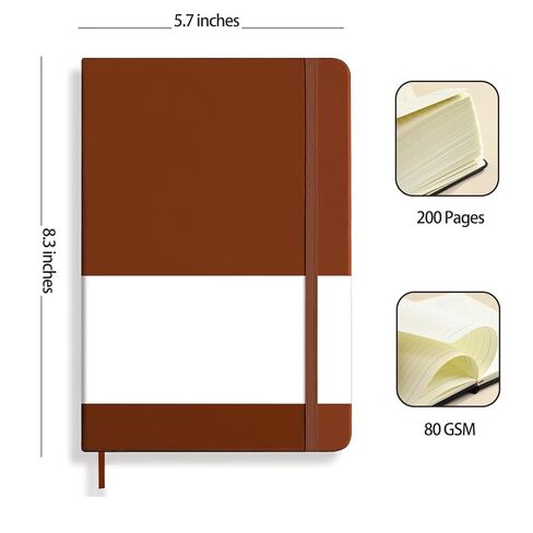 Journal Notebook, (Gift 6 Highlighters & 6 Pens), 200 Pages, A5 Medium Size (5.7'' x 8.3'') Notepad,for Men & Women, Journaling, Writing, Work & Office, Leather Hardcover, 80 GSM Thick Paper (Brown) in Saudi Arabia