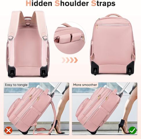 حقيبة ظهر متدحرجة للرجال البالغين مع عجلات، حقيبة ظهر للسفر بعجلات تحمل الأمتعة مقاس 22 × 14 × 9 معتمدة من شركة الطيران، حقيبة ظهر للكمبيوتر المحمول مقاس 17.3 بوصة، حقيبة ظهر كبيرة متدحرجة للسفر والعمل in Kuwait