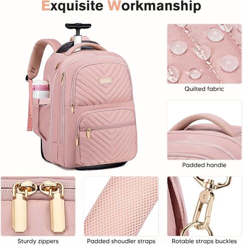 حقيبة ظهر متدحرجة للرجال البالغين مع عجلات، حقيبة ظهر للسفر بعجلات تحمل الأمتعة مقاس 22 × 14 × 9 معتمدة من شركة الطيران، حقيبة ظهر للكمبيوتر المحمول مقاس 17.3 بوصة، حقيبة ظهر كبيرة متدحرجة للسفر والعمل in Kuwait