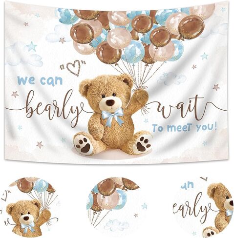 Imirell يمكننا الانتظار خلفية 10Wx8H قدم الدب استحمام الطفل للأولاد لطيف الكرتون البني الأزرق بالونات الغيوم النقاط الذهبية الفينيل خلفيات التصوير الفوتوغرافي حديثي الولادة صورة تبادل لاطلاق النار ديكور الدعائم الديكور in Kuwait