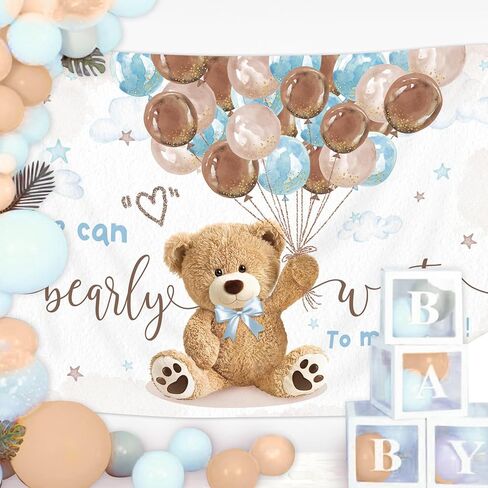 Imirell يمكننا الانتظار خلفية 10Wx8H قدم الدب استحمام الطفل للأولاد لطيف الكرتون البني الأزرق بالونات الغيوم النقاط الذهبية الفينيل خلفيات التصوير الفوتوغرافي حديثي الولادة صورة تبادل لاطلاق النار ديكور الدعائم الديكور in Kuwait