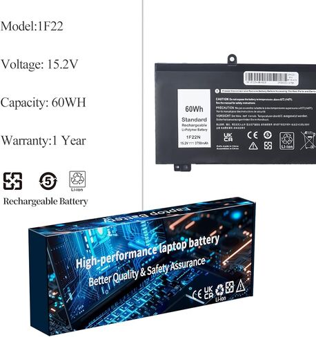 بطارية 1F22N متوافقة مع Dell Alienware M15 M17 R1 G7 7590 7790 G5 5590-D2783W D2743B D2843W Series 0JJPFK 08622M XRGXX 06YV0V 15.2V 60Wh in Kuwait