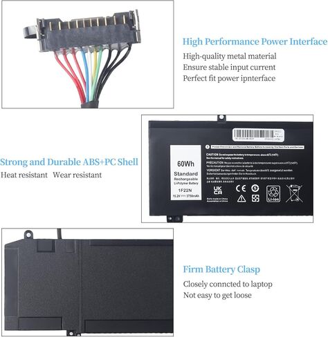 بطارية 1F22N متوافقة مع Dell Alienware M15 M17 R1 G7 7590 7790 G5 5590-D2783W D2743B D2843W Series 0JJPFK 08622M XRGXX 06YV0V 15.2V 60Wh in Kuwait