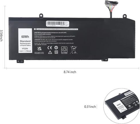 بطارية 1F22N متوافقة مع Dell Alienware M15 M17 R1 G7 7590 7790 G5 5590-D2783W D2743B D2843W Series 0JJPFK 08622M XRGXX 06YV0V 15.2V 60Wh in Kuwait