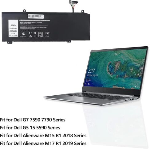 بطارية 1F22N متوافقة مع Dell Alienware M15 M17 R1 G7 7590 7790 G5 5590-D2783W D2743B D2843W Series 0JJPFK 08622M XRGXX 06YV0V 15.2V 60Wh in Kuwait