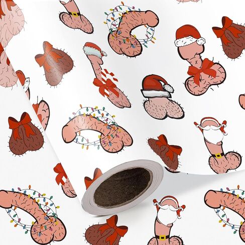 WRAPAHOLIC Funny Christmas Wrapping Paper - Mini Roll - 17 Inch x 16.5 Feet - Rude Adult Cheeky Finger Gesture and Merry Christmas Funny Wrapping Paper for Xmas Holiday, Party Celebration in Saudi Arabia