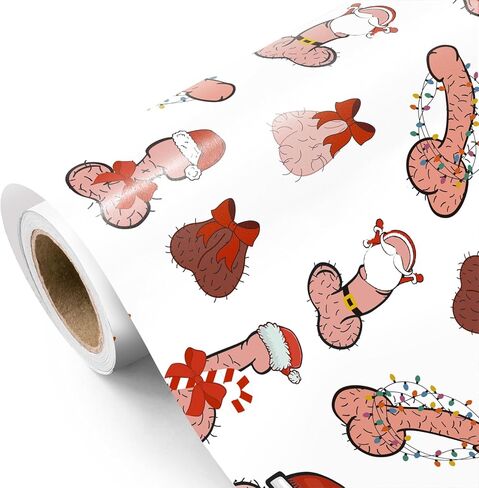 WRAPAHOLIC Funny Christmas Wrapping Paper - Mini Roll - 17 Inch x 16.5 Feet - Rude Adult Cheeky Finger Gesture and Merry Christmas Funny Wrapping Paper for Xmas Holiday, Party Celebration in Saudi Arabia