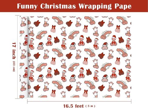 WRAPAHOLIC Funny Christmas Wrapping Paper - Mini Roll - 17 Inch x 16.5 Feet - Rude Adult Cheeky Finger Gesture and Merry Christmas Funny Wrapping Paper for Xmas Holiday, Party Celebration in Saudi Arabia