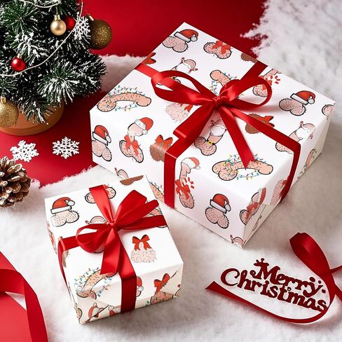 WRAPAHOLIC Funny Christmas Wrapping Paper - Mini Roll - 17 Inch x 16.5 Feet - Rude Adult Cheeky Finger Gesture and Merry Christmas Funny Wrapping Paper for Xmas Holiday, Party Celebration in Saudi Arabia