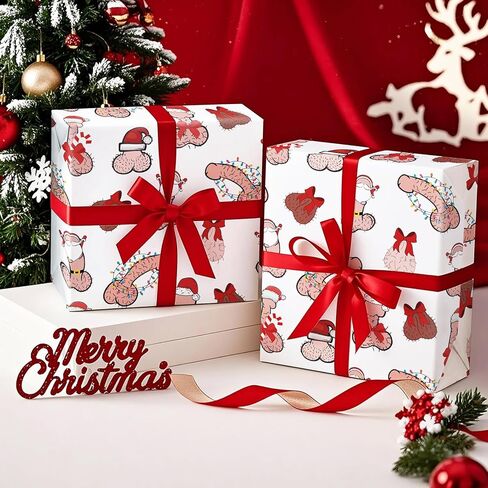 WRAPAHOLIC Funny Christmas Wrapping Paper - Mini Roll - 17 Inch x 16.5 Feet - Rude Adult Cheeky Finger Gesture and Merry Christmas Funny Wrapping Paper for Xmas Holiday, Party Celebration in Saudi Arabia
